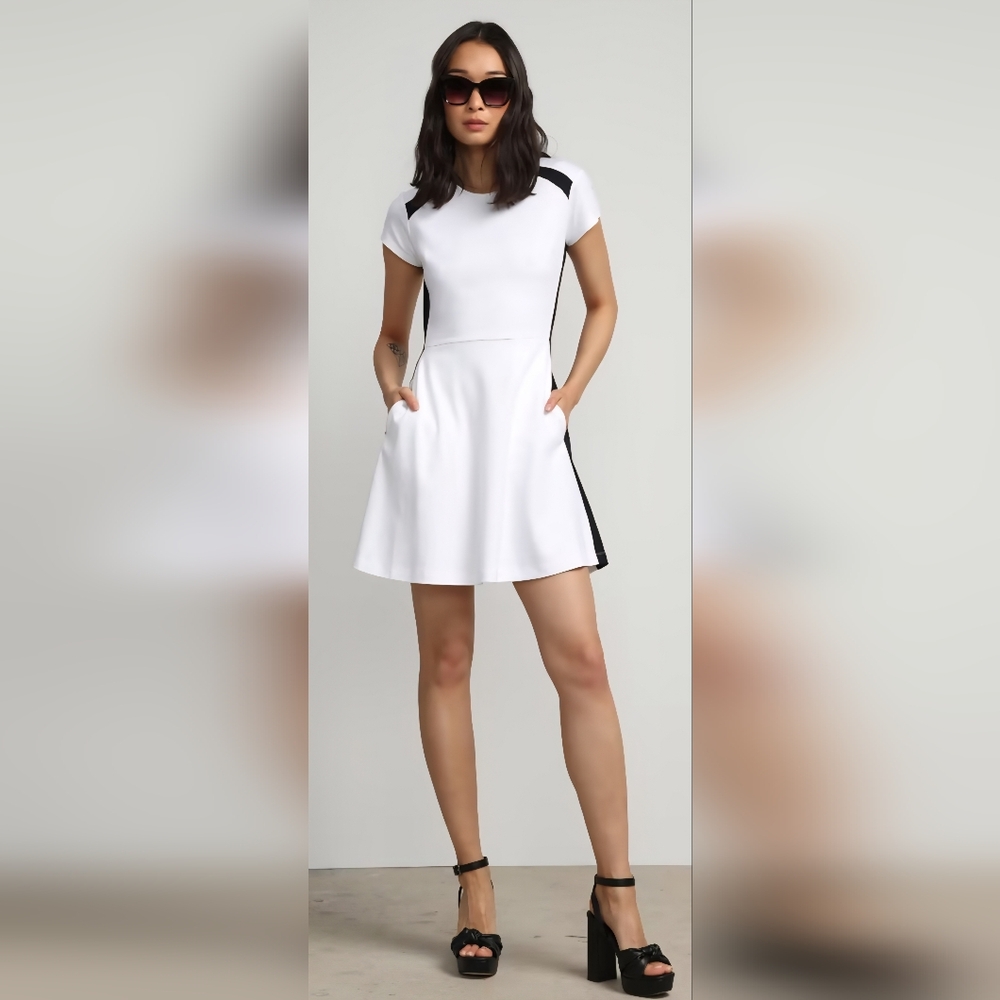 New York & Company White and Black Dress